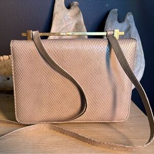 Vintage Metallic Stuart Weitzman Snakeskin Foldover Bag with Gold Bar Detail